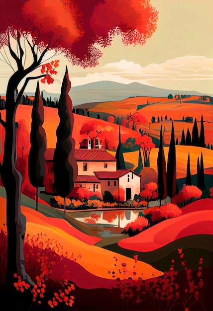 De herfstmening van een agrarisch romantisch landschap van Italiaans Toscanië