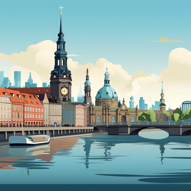 De historische skyline van Dresden met de Frauenkirche aan de Elbe