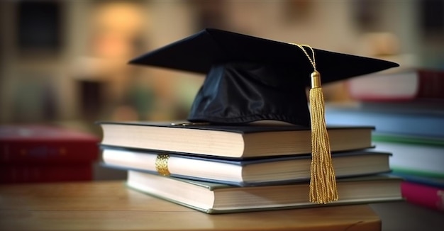 Foto de hoed van de student op boeken generatieve ai