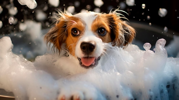 De hond badt in een bubbelbad Generatieve AI dier