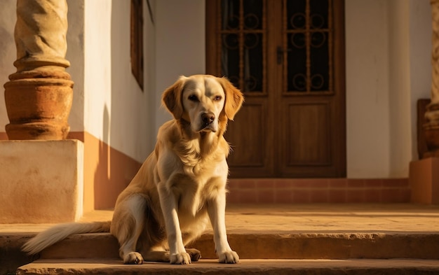 De hond wacht voor het huis op zijn baasje Generatieve AI