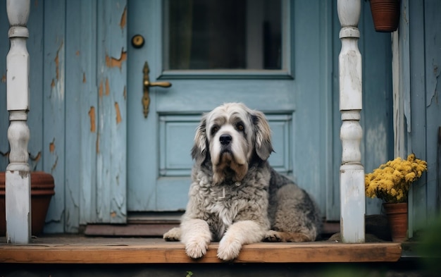 De hond wacht voor het huis op zijn baasje Generatieve AI