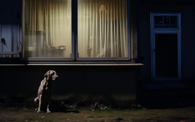 De hond wacht voor het huis op zijn baasje Generatieve AI