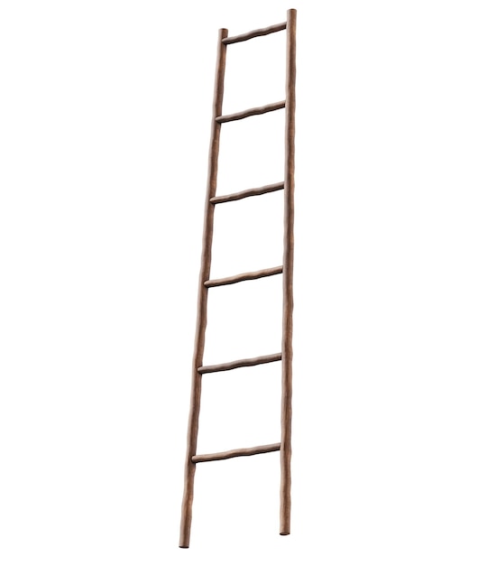 De houten ladder dichtbij witte 3d muur geeft terug
