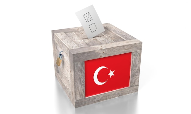 De houten stembus van Turkije met het concept van de nationale vlagverkiezing