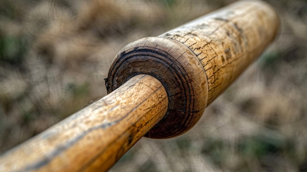Foto de houten vleermuis close-up en verweerd van jaren van gebruik op het veld