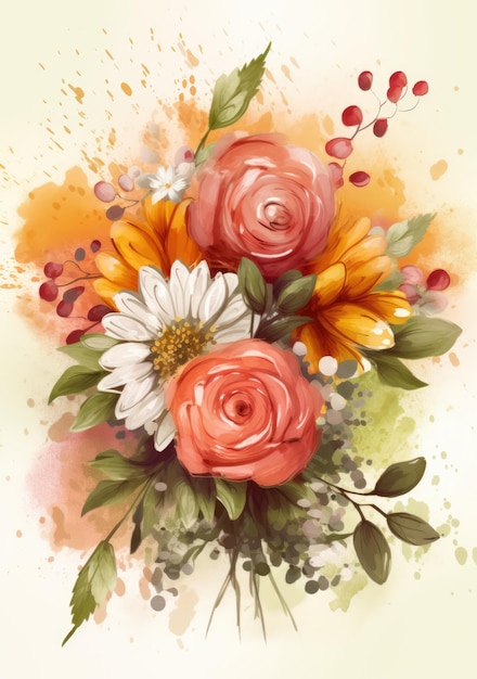 De illustratie van het bloemboeket voor de valentijnskaart van het verjaardagshuwelijk