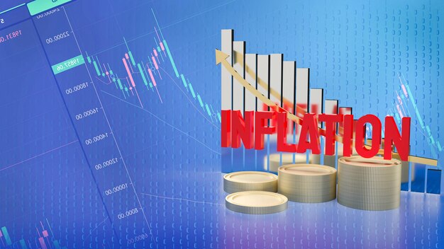 De inflatie rode tekst en munten voor Business concept 3d rendering