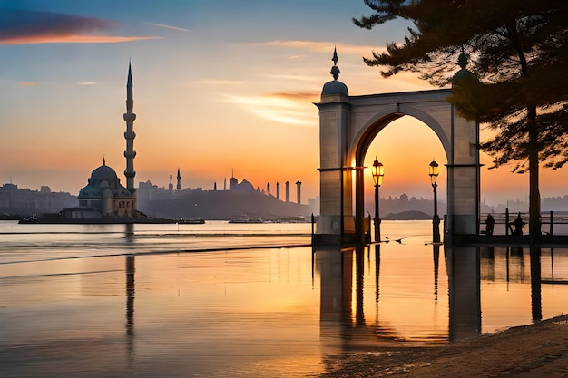 De ingang bij zonsondergang in Istanboel, Turkije