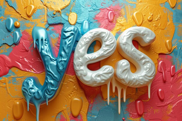 De inscriptie is YES veelkleurige lettering in kleuren YES 3d illustratie