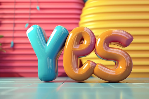 De inscriptie is YES veelkleurige lettering in kleuren YES 3d illustratie