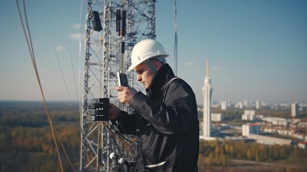 De installatie van antennes en buitenradio-eenheden wordt uitgevoerd door een telecommunicatieGenerative AI