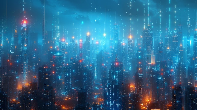 De interface van een futuristische stad gebaseerd op hologrammen