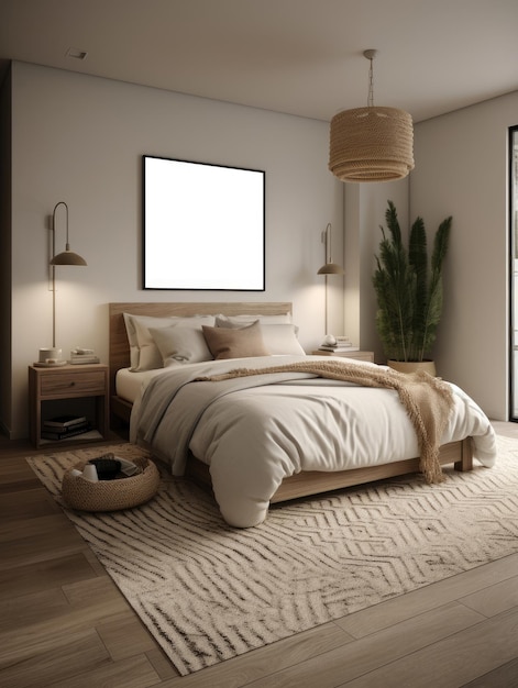 De interieurarchitectuur van de slaapkamer heeft een minimalistische stijl