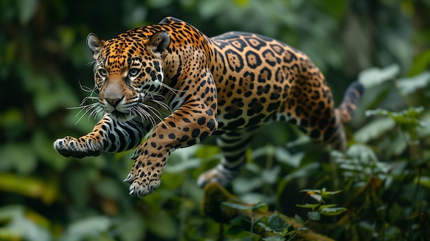 De jaguar in het water stalken