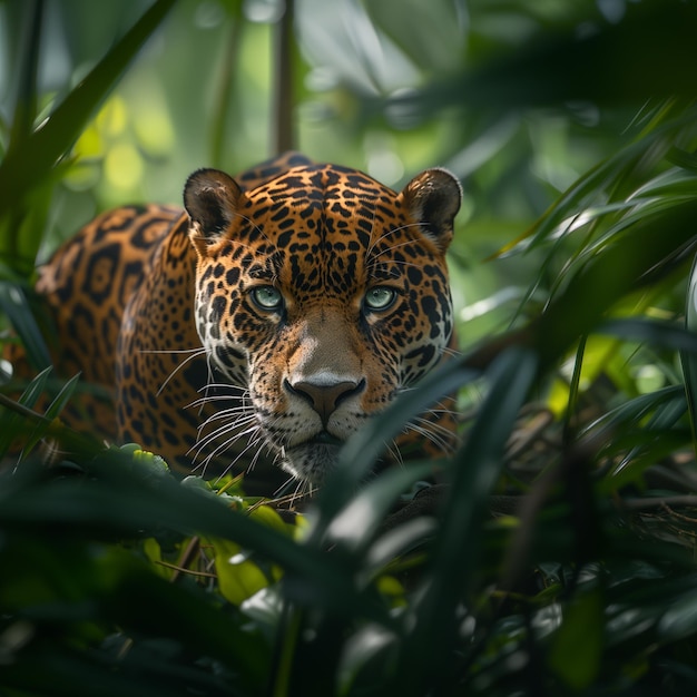 De jaguar in het water stalken