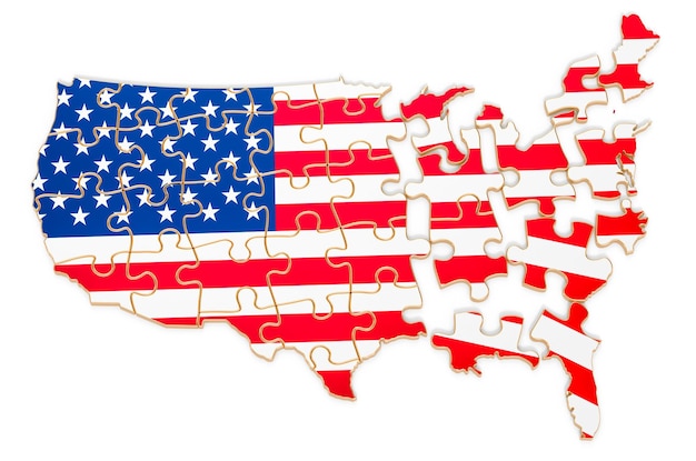 De kaart van de Verenigde Staten uit puzzels 3D rendering