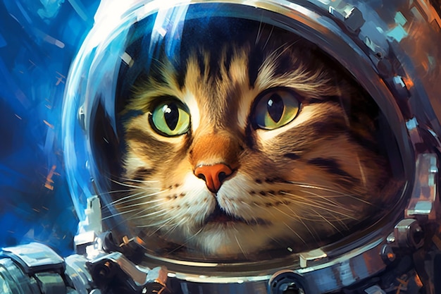 De kat met blauwe ogen draagt een ruimtepak