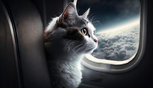 De kat vliegt in een vliegtuig Generatieve AI