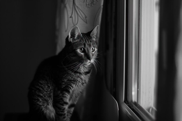 De kat zit en kijkt uit het raam de kat wacht op zijn eigenaars een verveeld dier