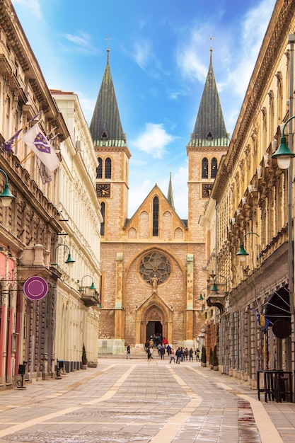 De kathedraal van het Heilig Hart van Jezus in de oude stad van Sarajevo, Bosnië en Herzegovina