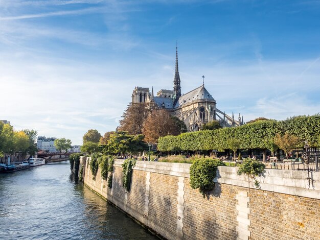 De kathedraal van Notre Dame is oriëntatiepunt van Parijs Frankrijk onder blauwe hemel