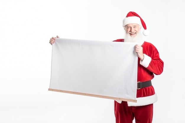 De Kerstman die een leeg teken voor witte achtergrond houdt