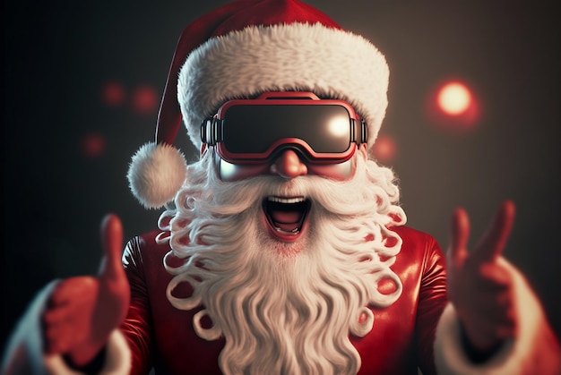 De kerstman ervaart virtual reality De kerstman heeft plezier met een VR-bril