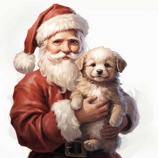 De kerstman knuffelt een hond