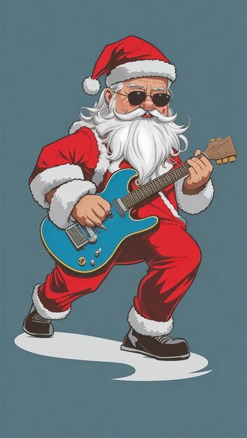 Foto de kerstman speelt een elektrische gitaar als een rockster