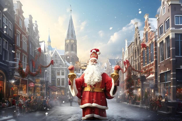 De kerstman viert de vreugden van de feestdagen