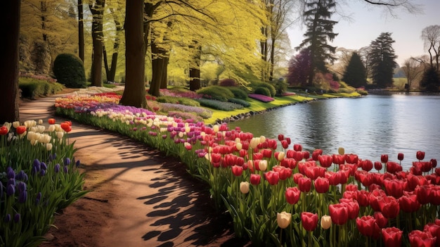 De Keukenhof tuinen Nederland kleurrijke tulpenvelden gecreëerd met Generative AI technologie