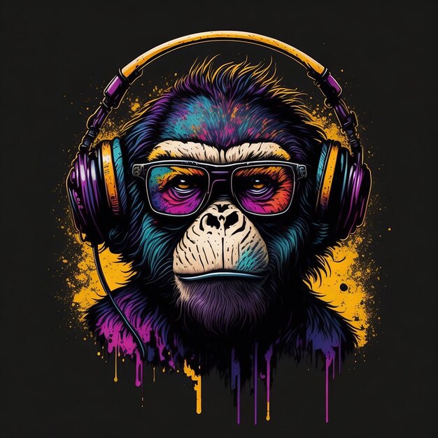 De kleurrijke aap van DJhiphop met hoofdtelefoons vectorart