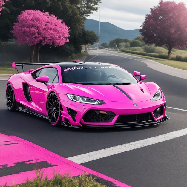 De kleurrijke groene blauwe zwarte rode roze en gele sportwagens op de weg snelweg rijden