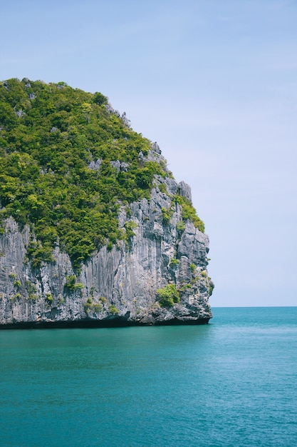 De klip van het bergeiland en blauwe overzees in Thailand