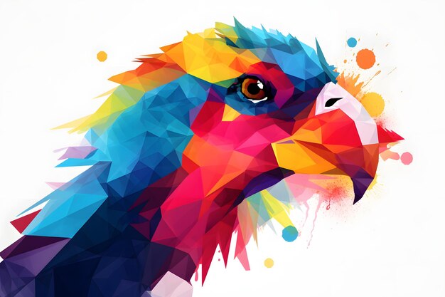 De kop van een kleurrijke vogel wordt weergegeven in Generatieve AI met een lage polykunststijl