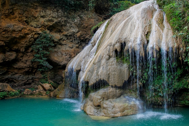 De Kor luang Waterfull is een prachtig landschap en blauw water in Mae Ping National Park in Thailand.