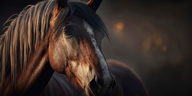 De kracht en schoonheid van de natuur vastgelegd in een verbluffende foto van een gefocust paard te midden van natuurlijke lichtfakkels en bokeh Een waar meesterwerk van natuurfotografie Gegenereerd door AI