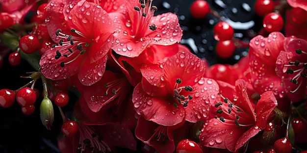 De kunst van de natuur Bloemen en bladeren met glinsterende waterdruppels