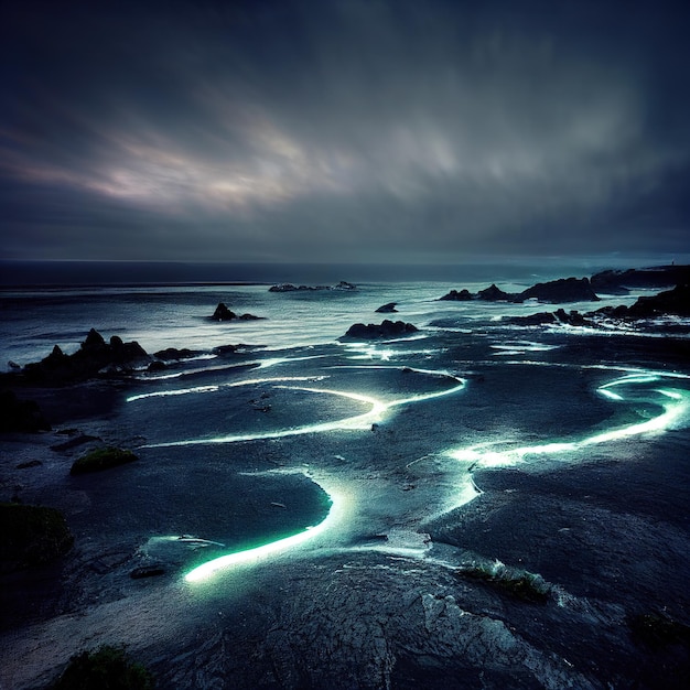 de kust van Cornwall, lichtgevende zee