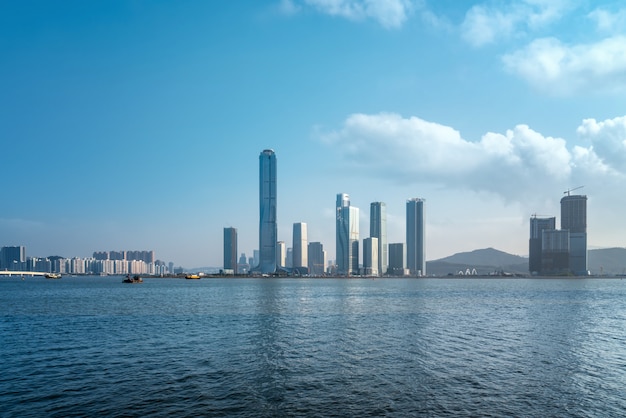 De kustlijn van Zhuhai en het financiële eiland Hengqin