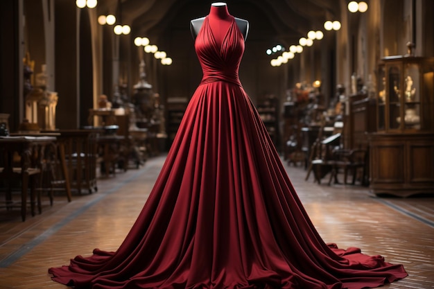 De lange jurk in kastanjebruine kleur belichaamt een diepe en luxueuze tint voor een verfijnde uitstraling
