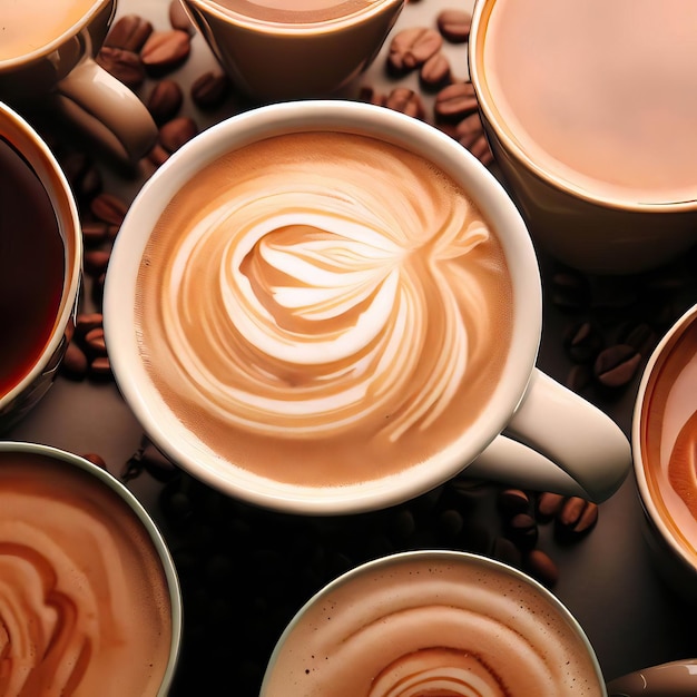 De latte-kunst van melkvorm bovenop warme drank voor achtergrond of texturen Generatieve AI