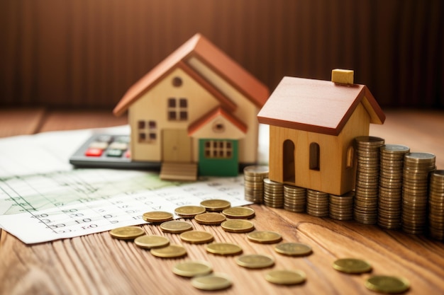 De lay-out van het huisgeld geeft een inflatiecrisis weer als gevolg van een stijging van de rente die de koper van het huis beïnvloedt. Hypotheeklening financieel concept
