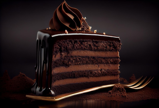 De lekkerste chocoladetaart op donkere achtergrond Genereer Ai