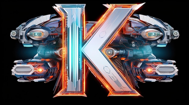 Foto de letter k is verlicht in helder oranje en blauw