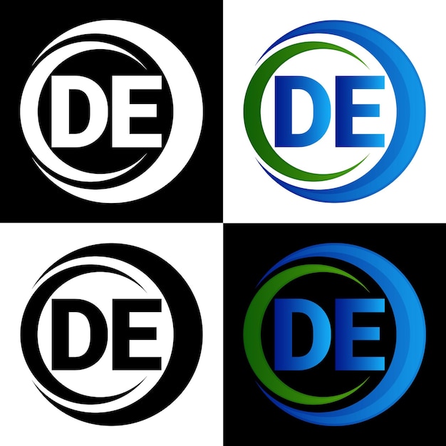Foto design del logo della lettera de con forma circolare de a forma di cerchio e cubo de vettorico esagono l