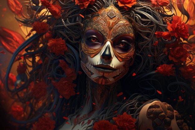 De levendige Dia de los Muertos-scene wordt tot leven gebracht door Generative AI