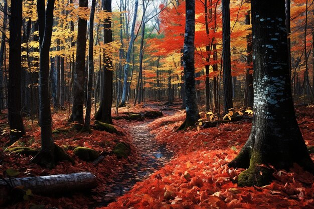 De levendige herfstkleuren veranderen het bos