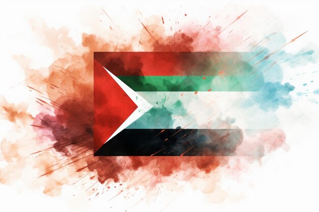 Foto de levendige palestijnse vlag van eenheid zweeft tegen een aquareldoek die hoop en harmonie symboliseert